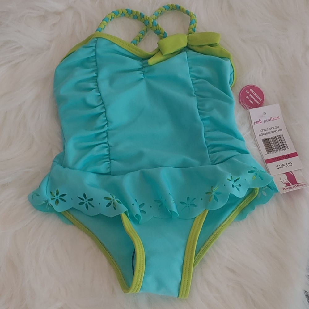 NWT Rugged Bear UPF 50 protection Size 12M turquoise swimsuit